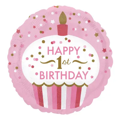 Folieballong Happy 1st Birthday Rosa