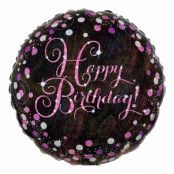 Folieballong Happy Birthday Sparkling Rosa