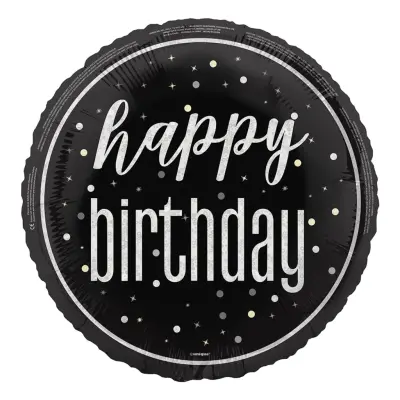 Folieballong Happy Birthday Svart/Silver
