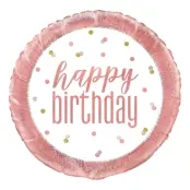 Folieballong Happy Birthday Vit/Roséguld