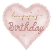 Folieballong Hjärta Happy Birthday Rosa Pastell