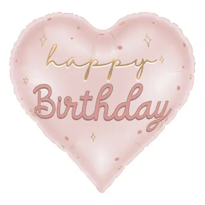Folieballong Hjärta Happy Birthday Rosa Pastell