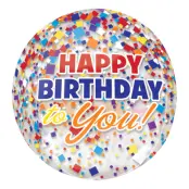Folieballong Orbz Happy Birthday med Konfetti