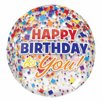 Folieballong Orbz Happy Birthday med Konfetti