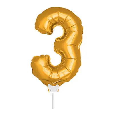 Folieballong på Pinne Guld - Siffra 3