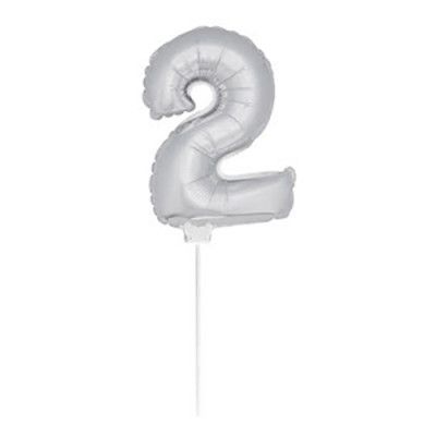 Folieballong på Pinne Silver - Siffra 2