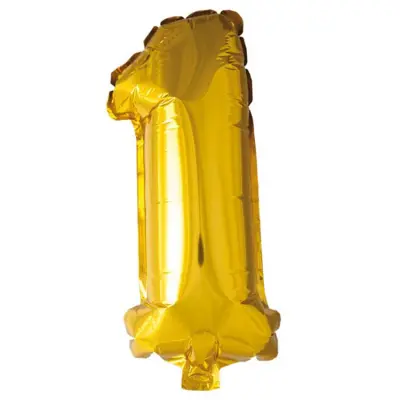 Folieballong siffra 0-9 guld 41 cm Siffra 1