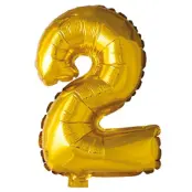 Folieballong siffra 0-9 guld 41 cm Siffra 2