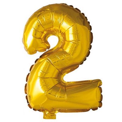 Folieballong siffra 0-9 guld 41 cm Siffra 2
