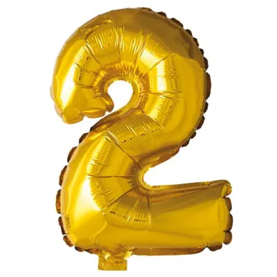 Folieballong siffra 0-9 guld 41 cm Siffra 2