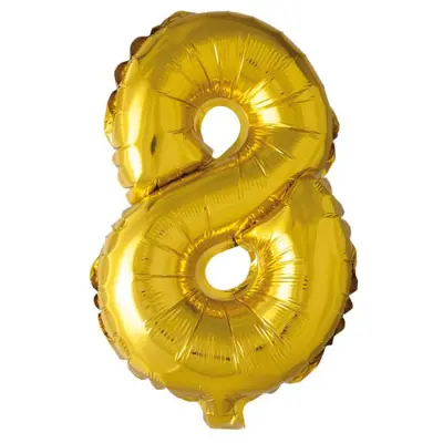 Folieballong siffra 0-9 guld 41 cm Siffra 8