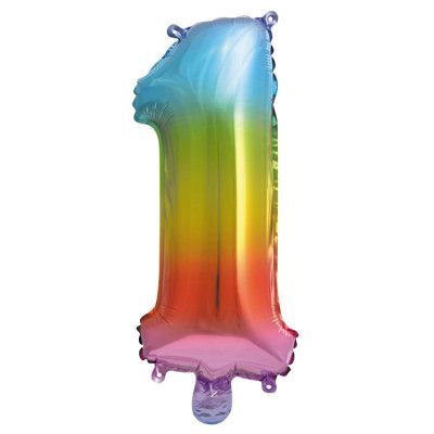 Folieballong siffra 0-9 regnbåge 41 cm Siffra 1