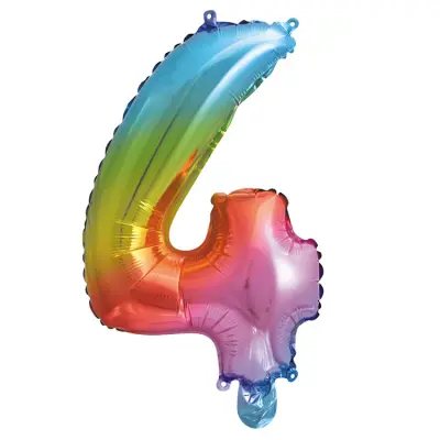 Folieballong siffra 0-9 regnbåge 41 cm Siffra 4