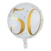 Folieballong Siffra Vit/Guld - Siffra 50