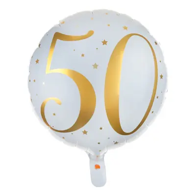 Folieballong Siffra Vit/Guld - Siffra 50