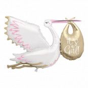 Folieballong Stork It's a Girl Rosa