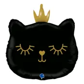 Folieballong Svart Katt med Krona