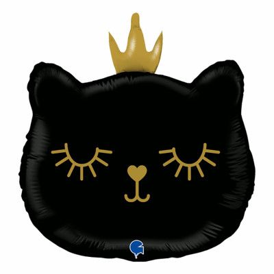 Folieballong Svart Katt med Krona