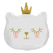 Folieballong Vit Katt med Krona