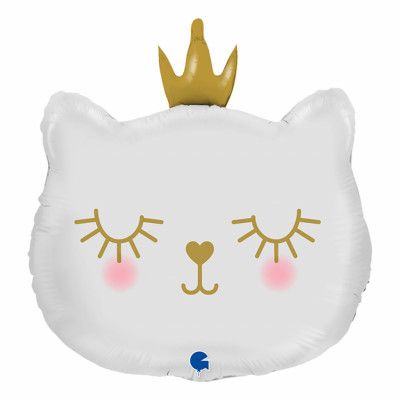Folieballong Vit Katt med Krona