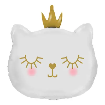 Folieballong Vit Katt med Krona