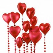 Folieballonger Röda Hjärtan med Streamers - 12-pack