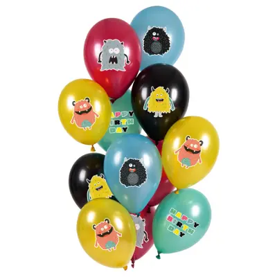 Glada Monster Ballongbukett 12-pack
