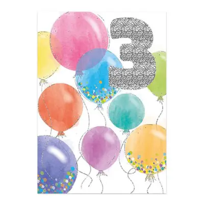 Gratulationskort 3 År Ballonger