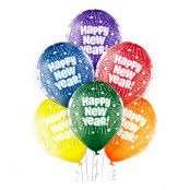 Happy New Year Flerfärgade Ballonger - 6-pack