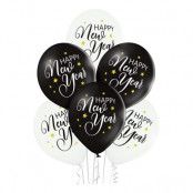 Happy New Year Svart/Vit Ballonger - 6-pack