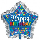 Heliumballon Happy Birthday - blå stjärna 86 cm