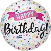 Heliumballon Happy Birthday - rosa banderoll 45 cm