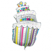 Heliumballong Happy Birthday - Stor tårta 104 cm