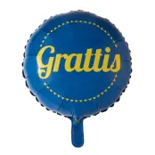 Heliumballong rund blå med texten grattis