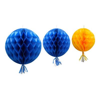 Honeycomb Tassel Blå/Gul Hängande Dekoration - 3-pack