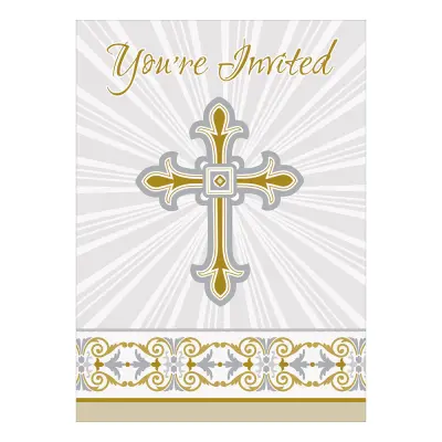 Inbjudningskort Kors Beige - 8-pack
