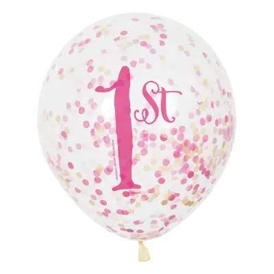 Konfettiballonger Happy 1st Rosa - 6-pack