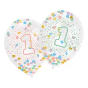 Konfettiballonger 1-årskalas Regnbåge - 6-pack