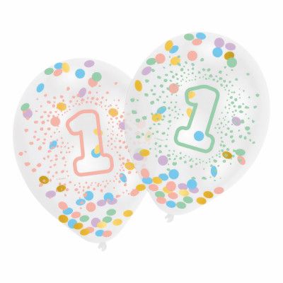 Konfettiballonger 1-årskalas Regnbåge - 6-pack