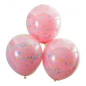 Konfettiballonger Dubbla Rosa/Regnbåge - 3-pack