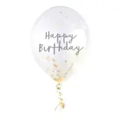 Konfettiballonger Guld Happy Birthday - 5-pack