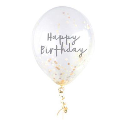 Konfettiballonger Guld Happy Birthday - 5-pack
