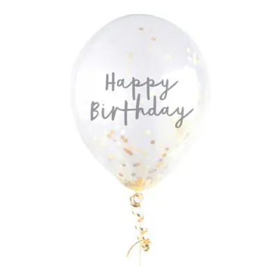 Konfettiballonger Guld Happy Birthday - 5-pack