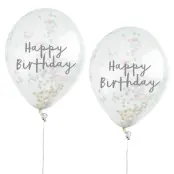 Konfettiballonger Happy Birthday Färgskimrande - 5-pack