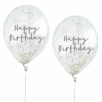 Konfettiballonger Happy Birthday Färgskimrande - 5-pack