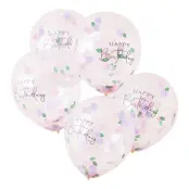 Konfettiballonger Happy Birthday Flerfärgade - 5-pack
