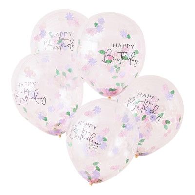 Konfettiballonger Happy Birthday Flerfärgade - 5-pack