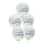 Konfettiballonger Happy Birthday Grön - 5-pack