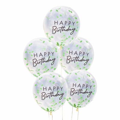 Konfettiballonger Happy Birthday Grön - 5-pack