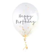 Konfettiballonger Happy Birthday Guld - 5-pack